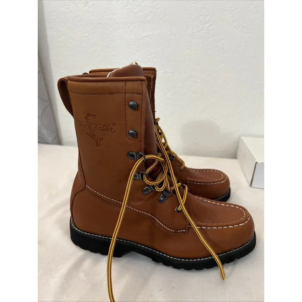 Mens Fin Feather Boots Size 6 D Med Brown Leather 989 9